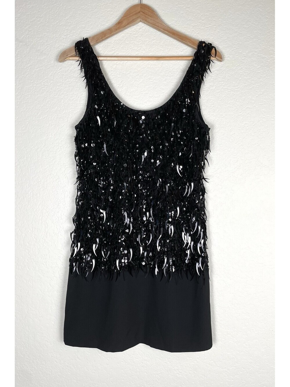 Theory Black Sequin Dress 2 Saloni Dangling Fringe Embellished Cocktail Party